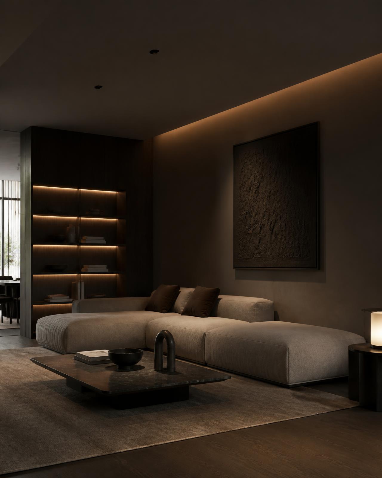 Contemporary minimal luxury living room interior